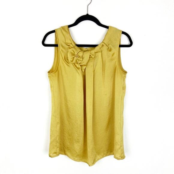 Violet & Claire Sleeveless Blouse Silky Pleats Classy Dressy Summer Mustard LG - Picture 1 of 6